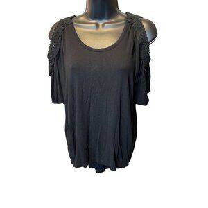 Messy Buns Lazy Days NWT Black Lightweight Cold Shoulder Top Sz L